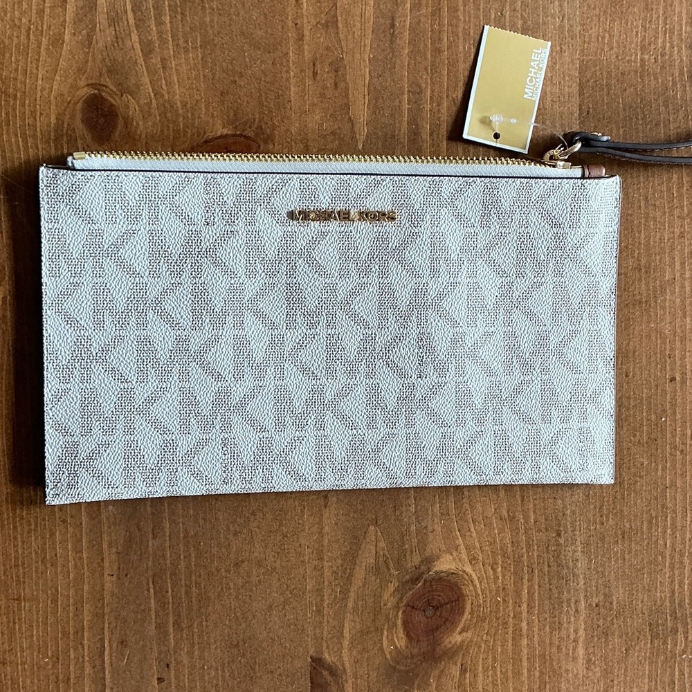 Michael Kors Cream Wristlet with Gold Accents
